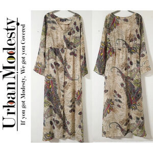 ✨️4/$20. Long Sleeve Sheer Paisley Print Long Line Chiffon Cardigan Cover-up